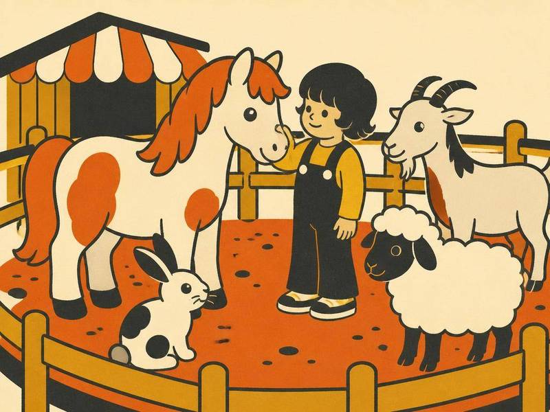 Children petting friendly farm animals over a low fence at a fall festival